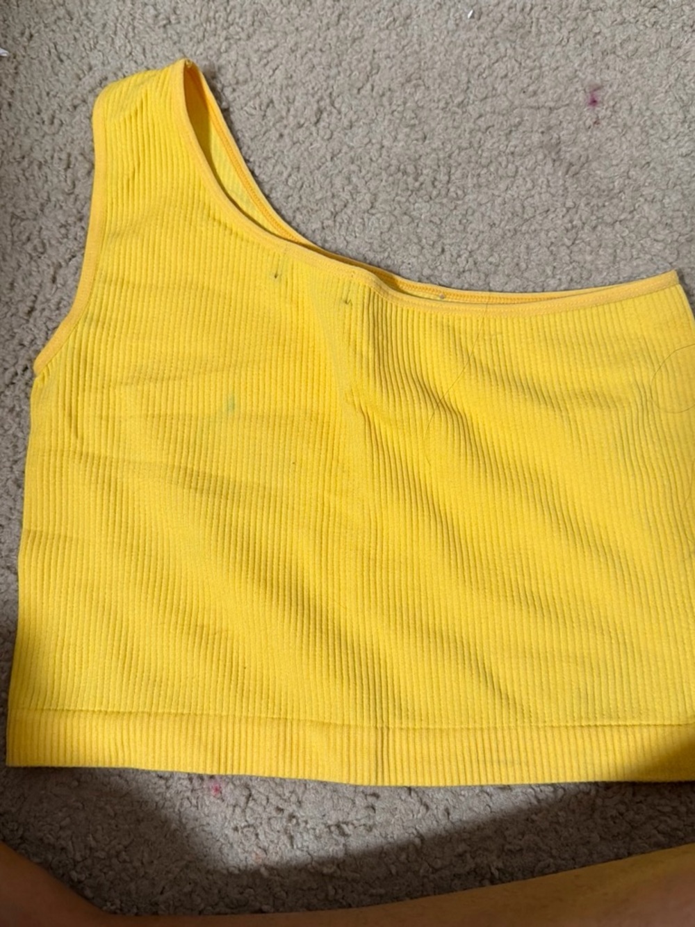 Yellow and pink One-Shoulder Ribbed Crop Top